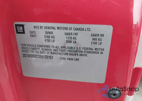 2008 Chevrolet Impala Ss z USA, uszkodzony, nr VIN 2G1WD58C089175157